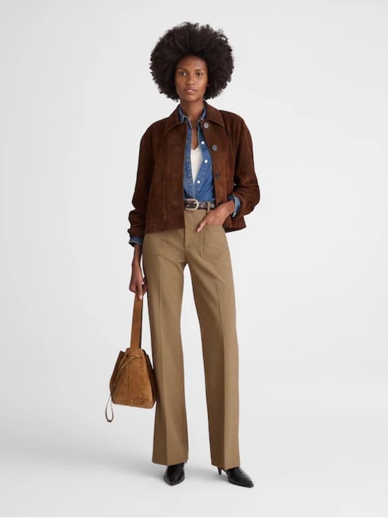 Madewell Pants - Madewell Wool Blend High-Rise Bootcut Trouser in Olive Melange